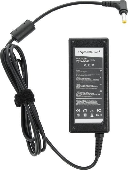 Karikues laptopi Movano 65W, 19V 3.42A, spinë 5.5 x 2.5 mm, i zi