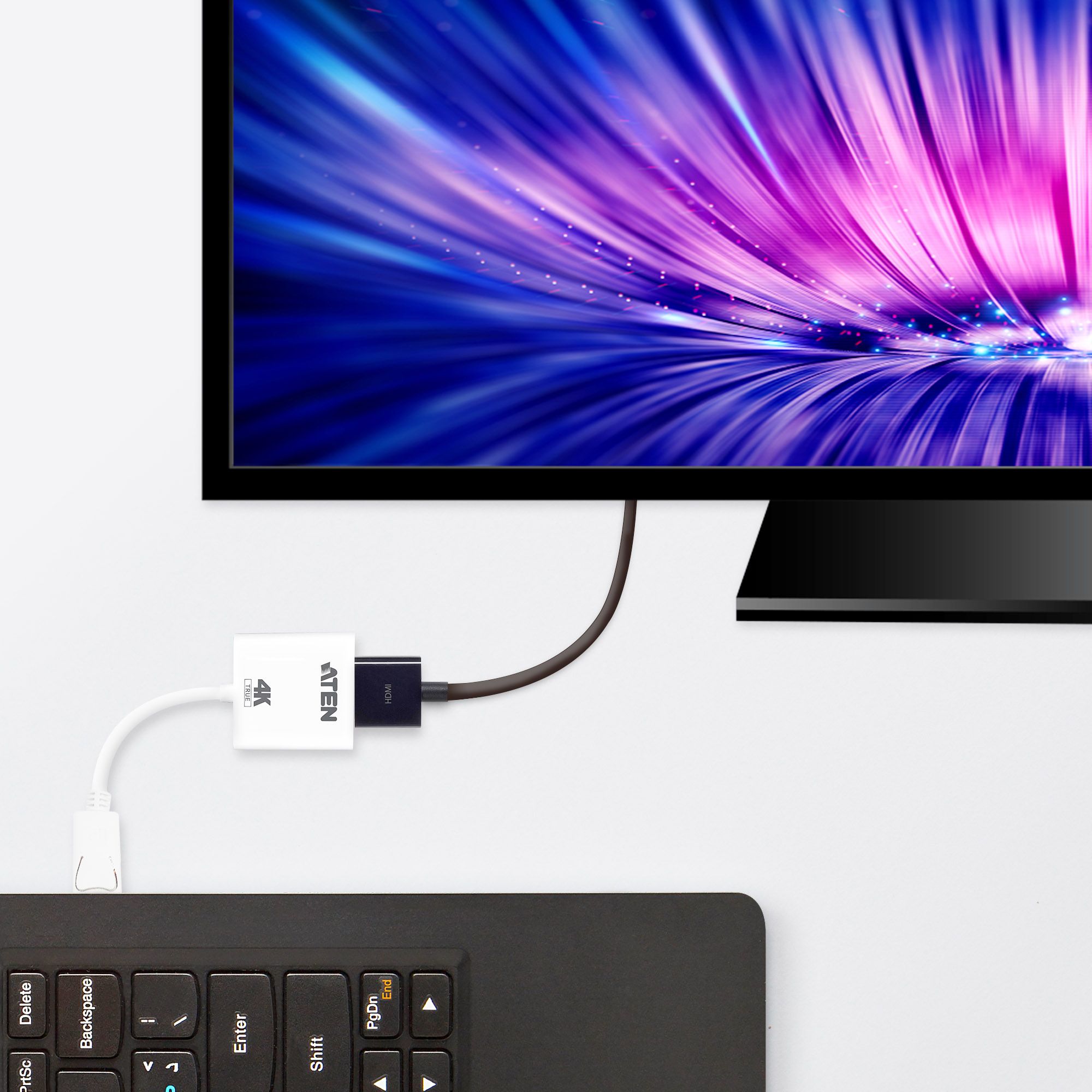 Adapter AV Aten VC986B, DisplayPort në HDMI, 4K, i bardhë