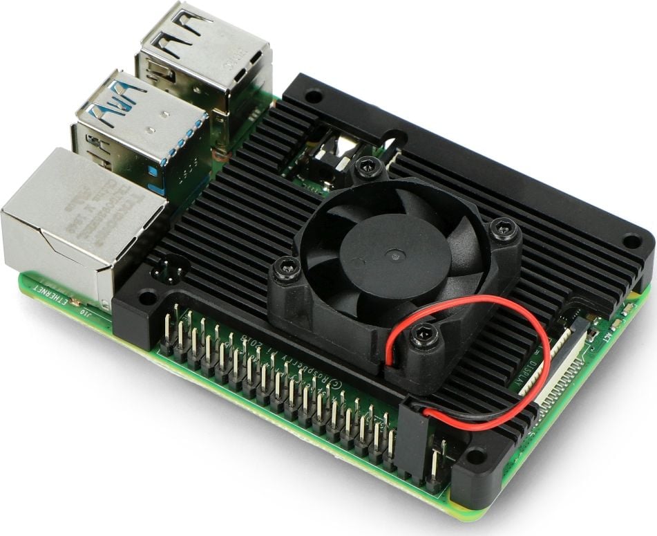 Kuti ftohëse Raspberry Pi 4B DNG-18128, aliazh alumini, me ventilator, e zezë
