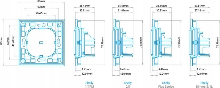 Buton muri Shelly Wall Switch 1, 1 buton, për relé Shelly, i zi