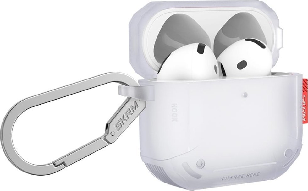 Këllëf Skinarma Mecha CE për AirPods 4, TPU, me karabinë, frost