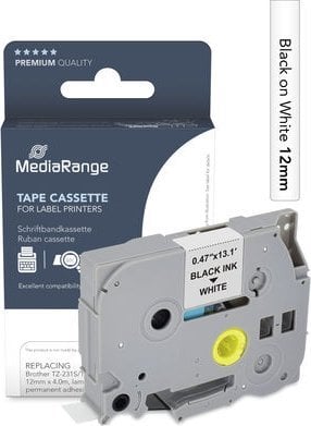 Rrip etiketuese MediaRange MRBTZ231S, 12mm 4m, i bardhë me shkrim të zi