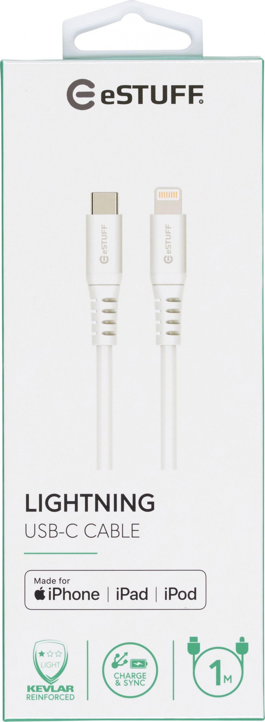 Kabllo USB eStuff Lightning USB C, 1m, MFI, e bardhë
