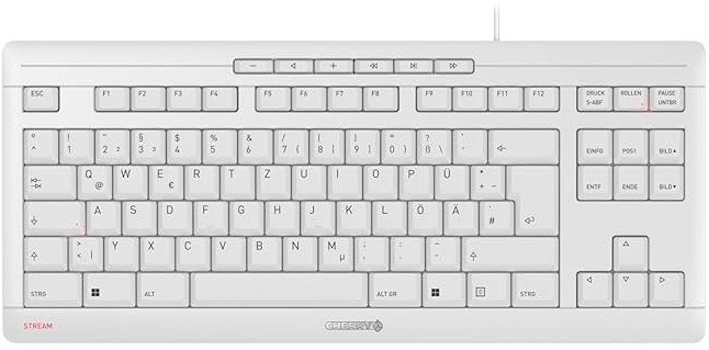 Tastierë CHERRY STREAM TKL, USB, QWERTZ gjerman, e bardhë