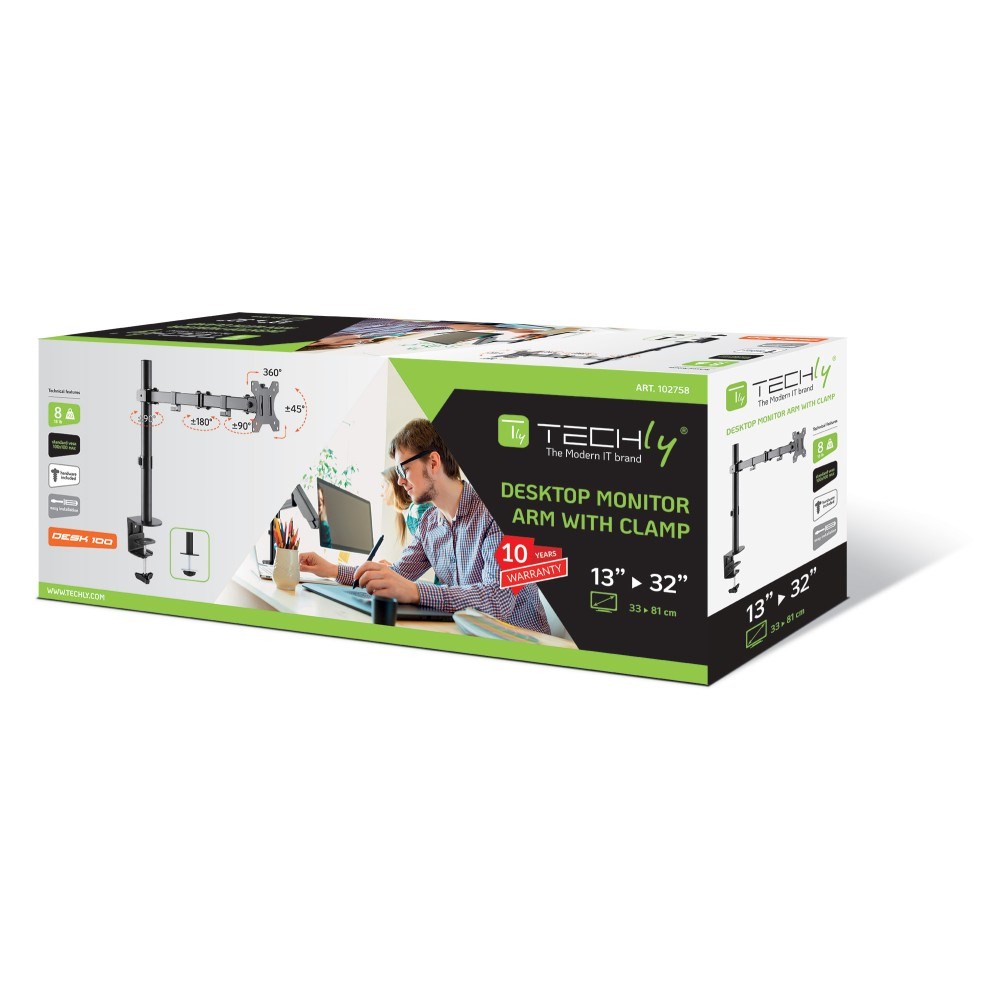 Mbajtës monitori Techly, 13-32", 8 kg, i zi