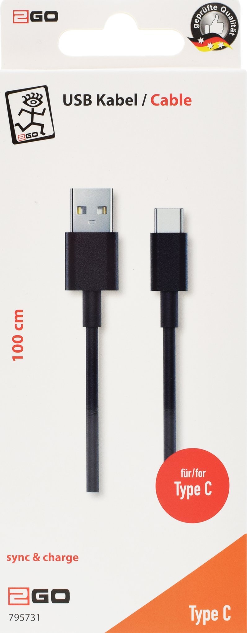 Kabllo USB 2GO USB A në USB C, 1 m, e zezë