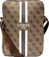 Çantë tablet Guess 4G Stripes, deri 10", material saffiano, kafe