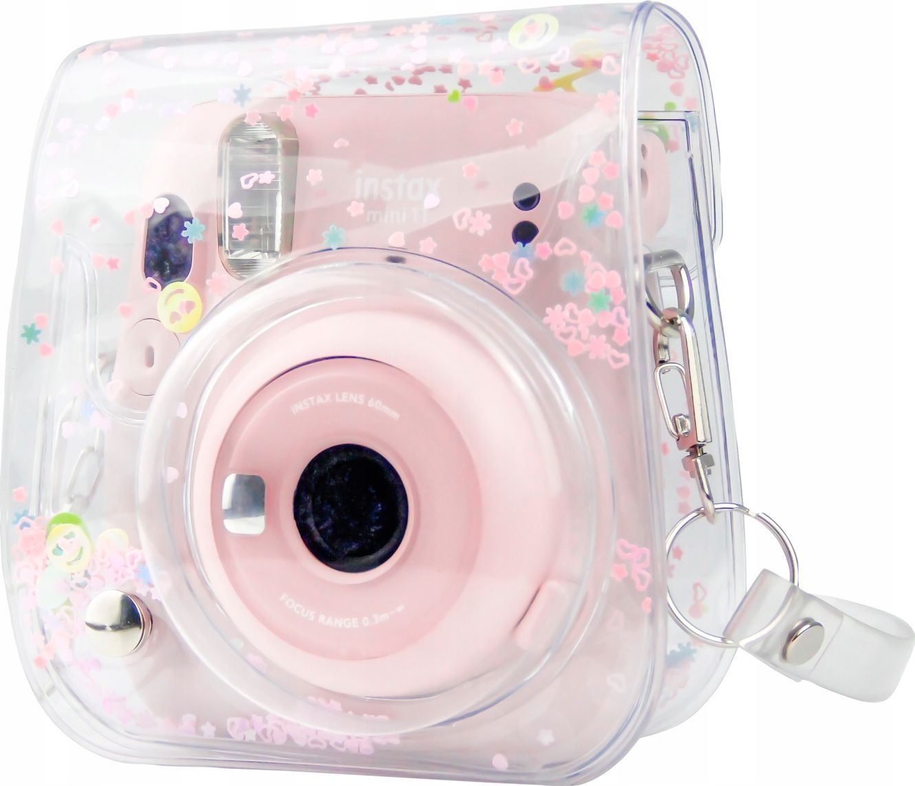 Заштитна кутија LoveInstant за Fujifilm Instax Mini 11, проѕирна пластика, со розови сјајчиња