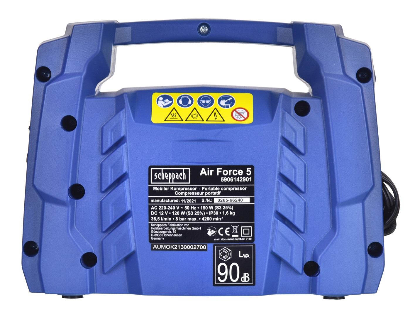 Kompresor portativ Scheppach AIR-FORCE 5, 8 bar, 220-240 V, plastik, i zi