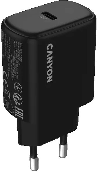 Karikues muri CANYON OnCharge 250, 25W, 1x USB-C PD, prizë EU, i zi