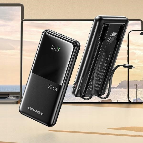 Powerbank Awei P76K, 10000mAh, 22.5W, ekran digjital LED, i zi