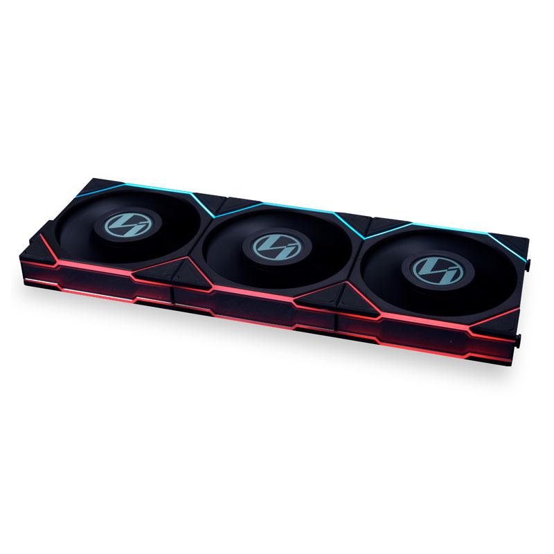 Ventilatorë PC Lian Li Uni Fan TL LCD 120, set 3 copë me hub, RGB, 120mm, të zinj
