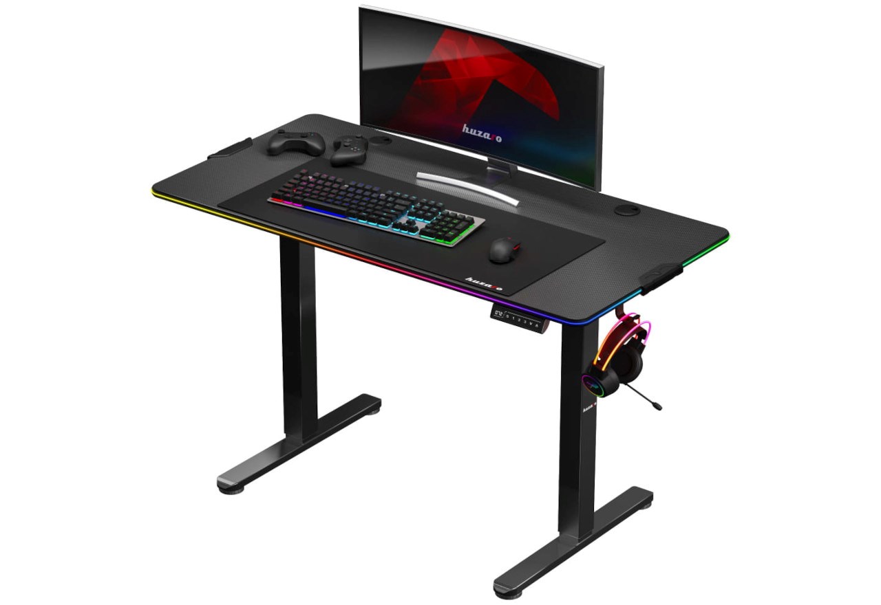 Tavolinë elektrike gaming Huzaro Hero 8.2 RGB, lartësi e rregullueshme, deri 80 kg, e zezë