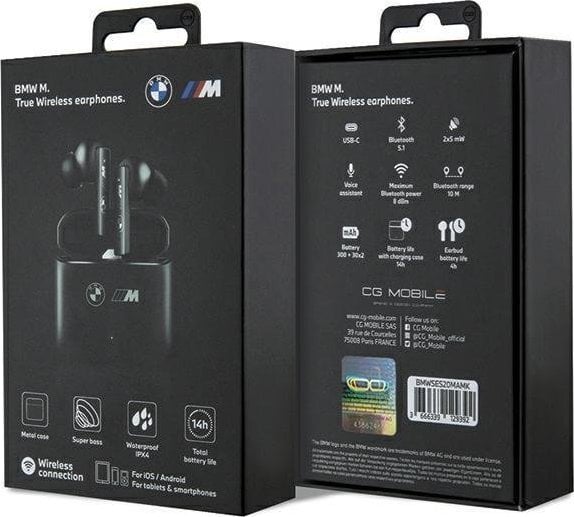 Kufje Bluetooth BMW M Collection BMWSES20MAMK, TWS, IPX4, të zeza