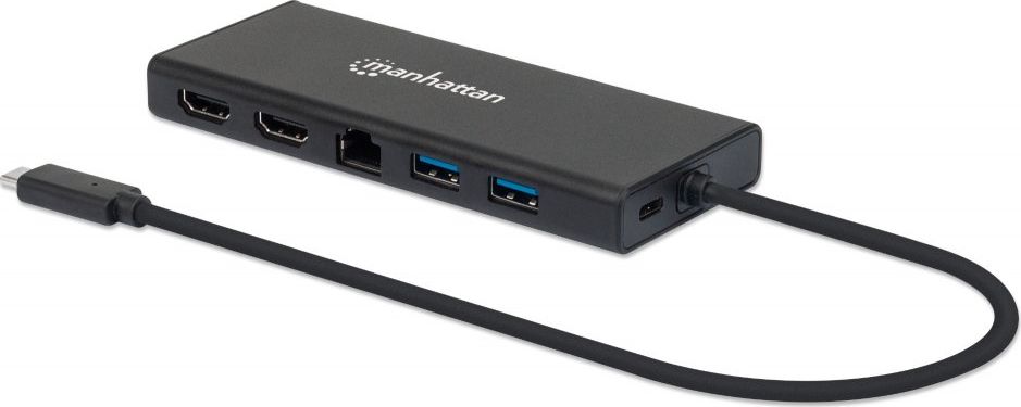 Hub USB-C Manhattan, 6x, HDMI x2, Ethernet, i hirtë