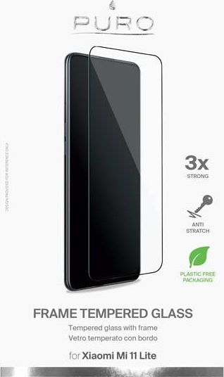 Xham mbrojtës Puro Frame për Xiaomi Mi 11 Lite, tempered glass, me kornizë të zezë