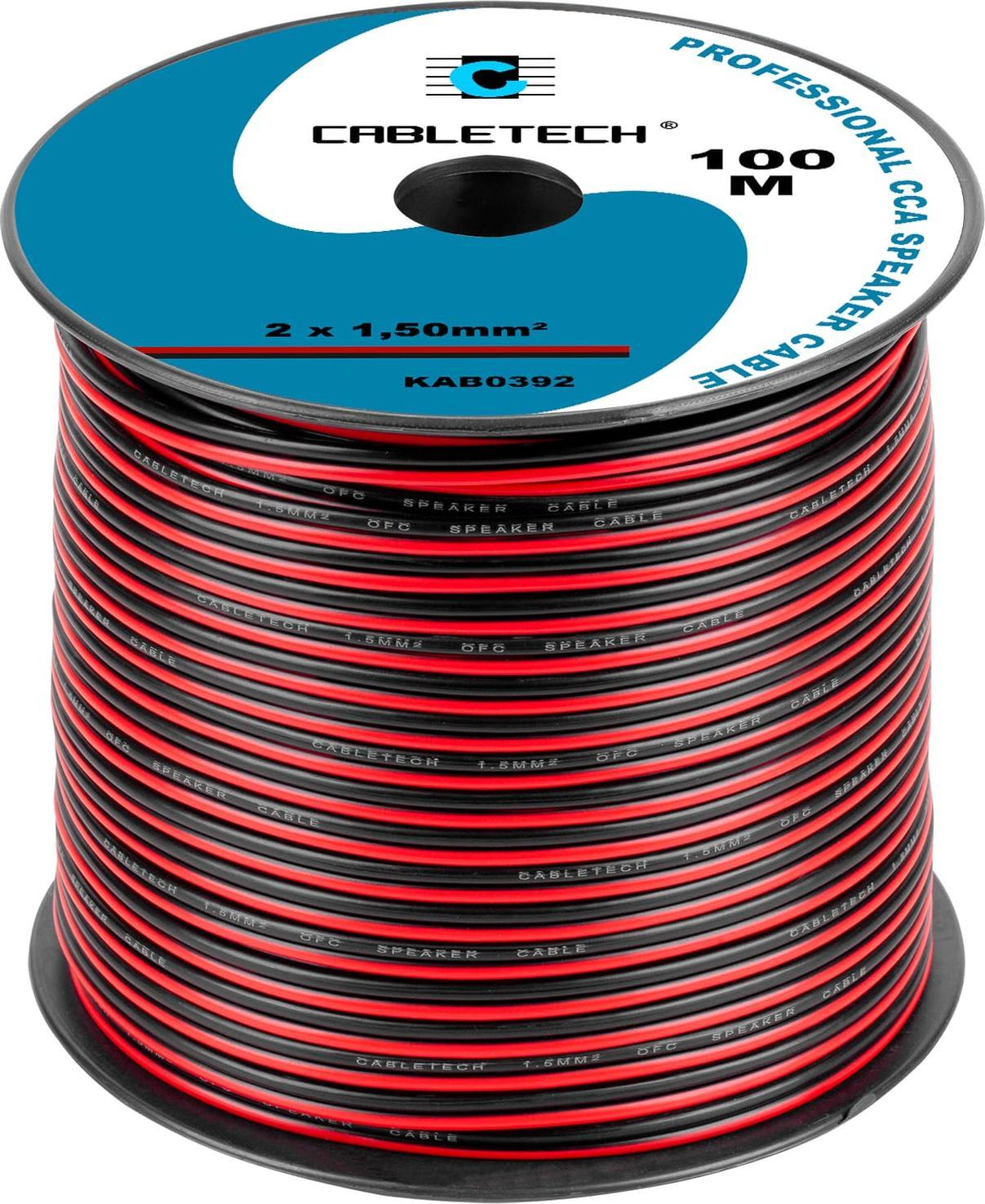 Kabllo altoparlantësh Cabletech CCA, 2x1.5mm, zi e kuqe