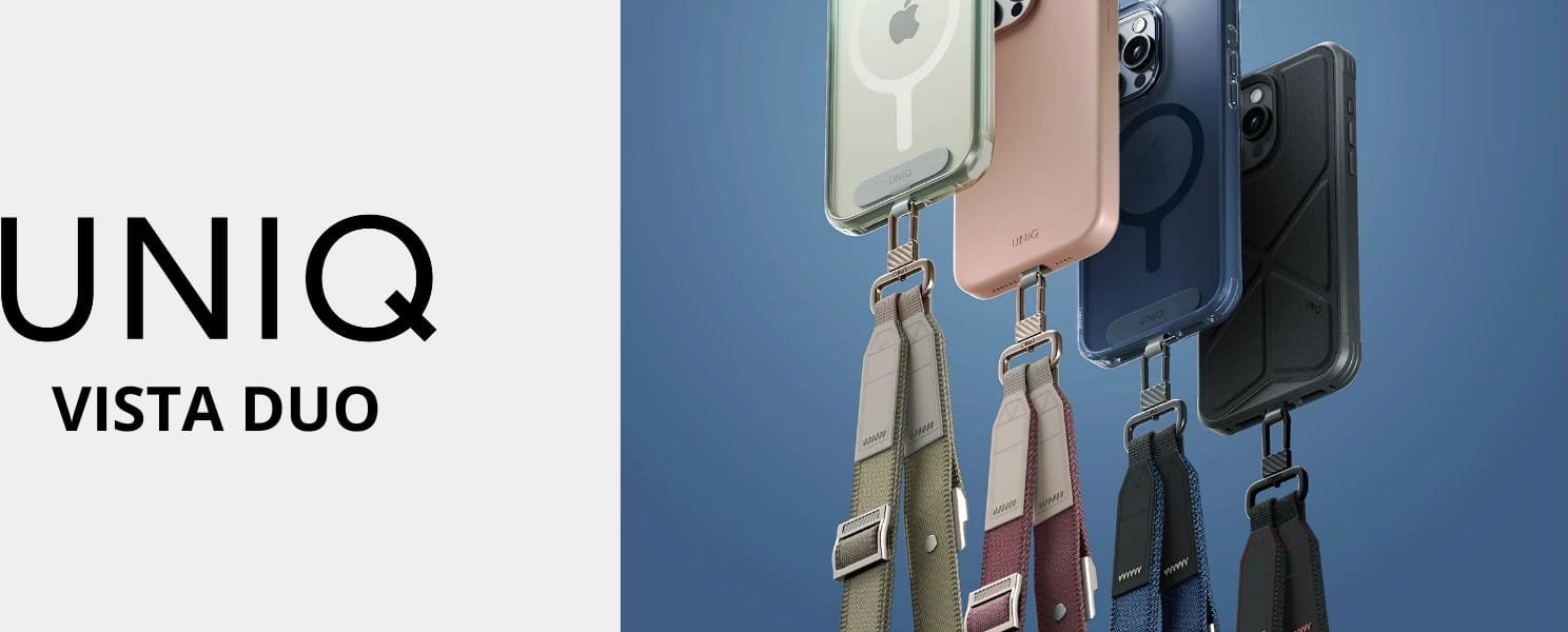 Rrip lanyard universal për telefon Uniq Vista Duo, magnetik, blu bezhë