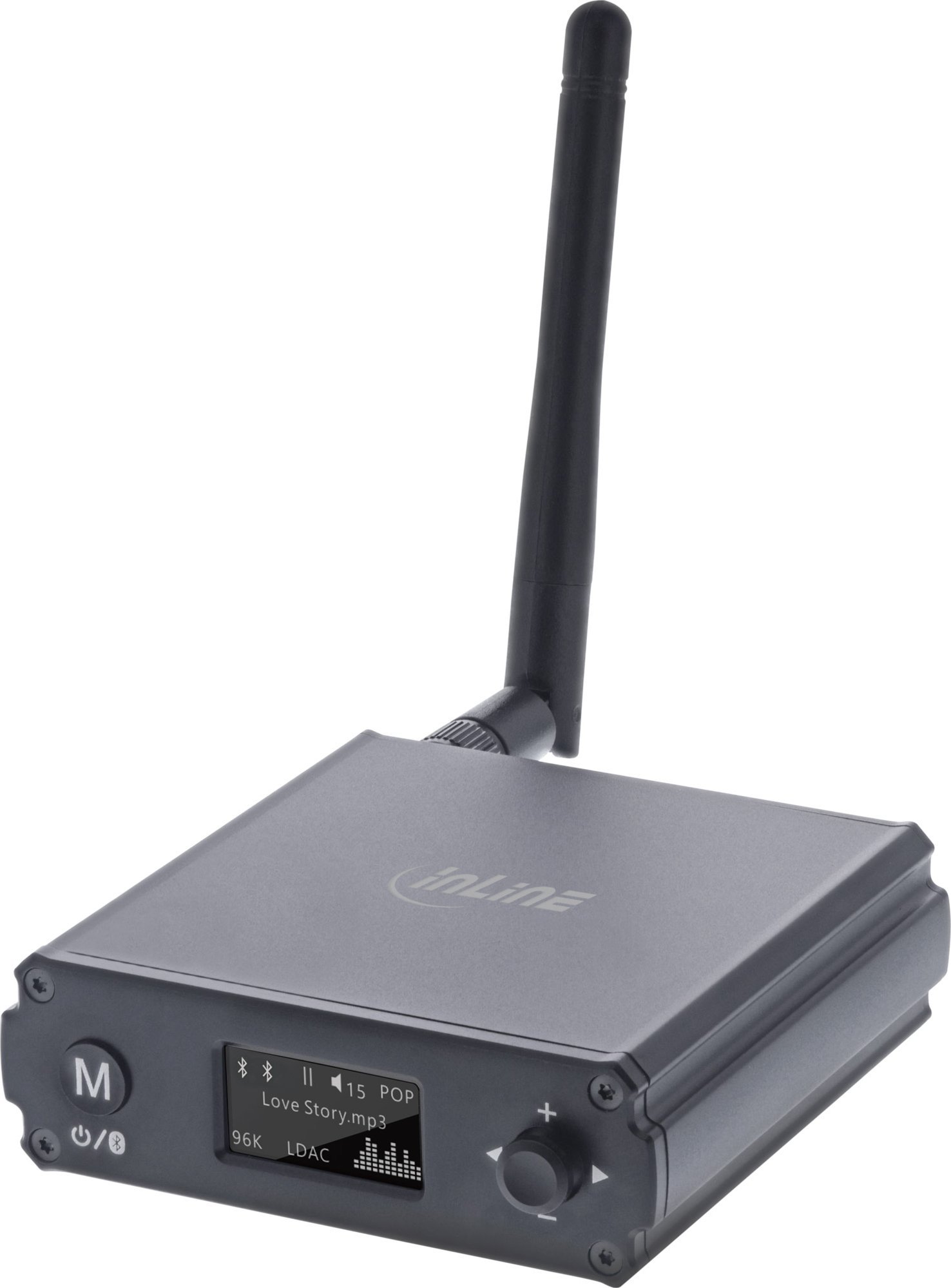 Receiver Bluetooth InLine HiFi 5.1 dhe USB DAC, RCA dhe Toslink, me ekran, i zi