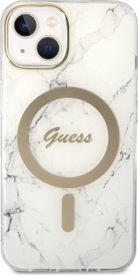 Set karikues MagSafe dhe mbrojtëse Guess Marble për iPhone 14 Plus 6.7", e bardhë
