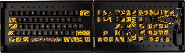 Set kapakësh tastiere Traitors TIGER SKETCH Limited, PBT, layout UK ISO, zi e verdhë