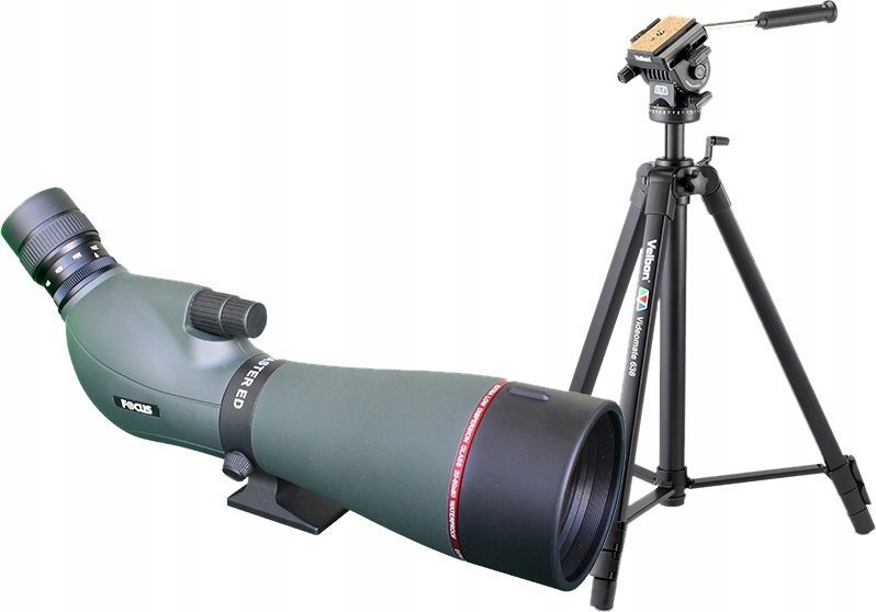 Teleskop vëzhgimi Focus Viewmaster 20–60x80, komplet me tripod Velbon Videomate 63, i zi