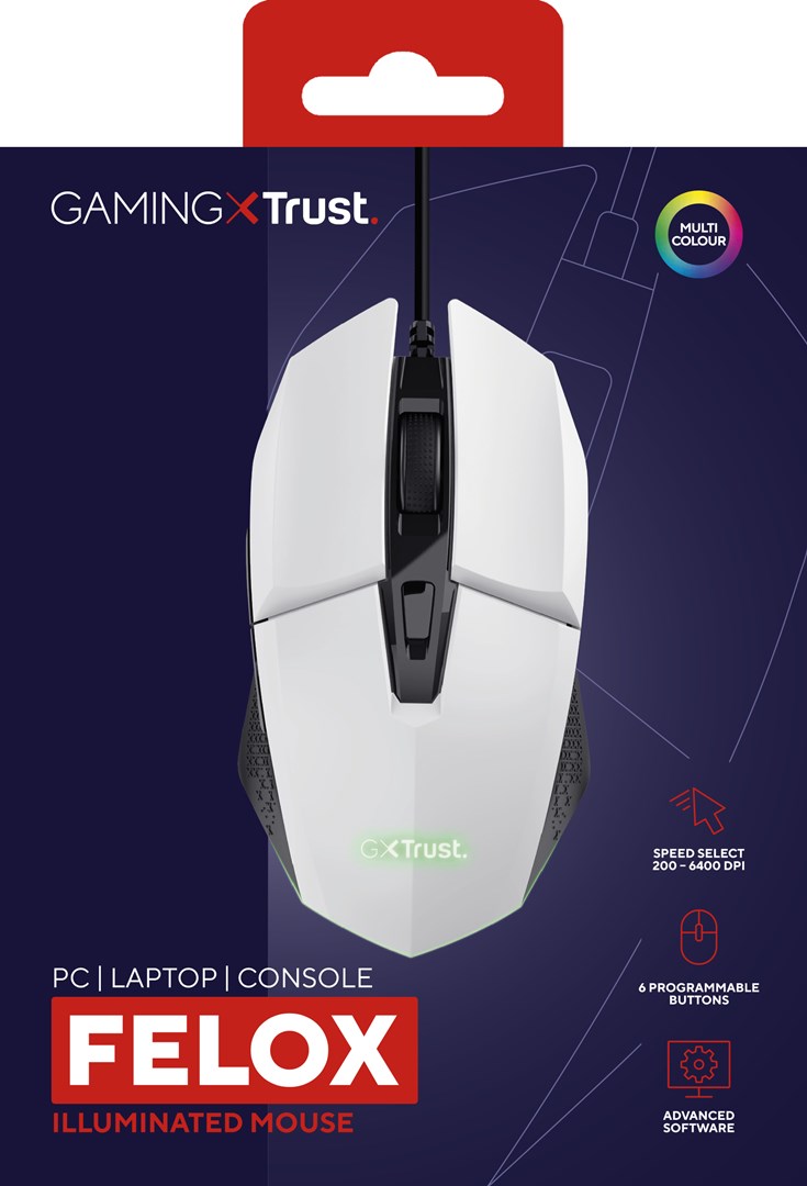 Maus Gaming GXT 109W Felox, 200-6400 DPI, 6 Butona, i bardhë