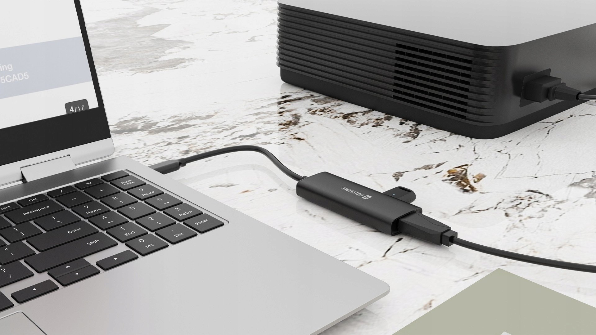 Hub USB C Swissten 4 in 1, HDMI 4K, karikim 100W, i zi
