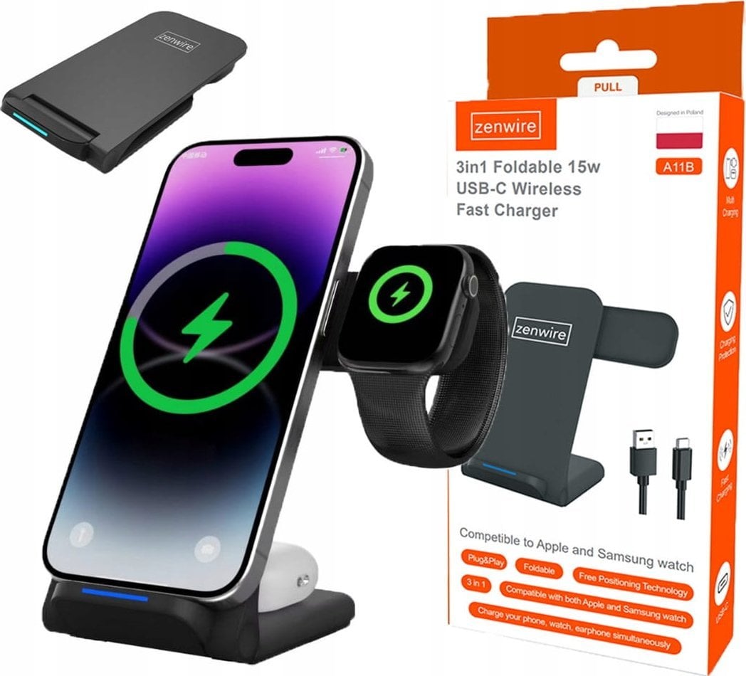 Karikues wireless 3n1 Zenwire, 15W, standard Qi, i zi
