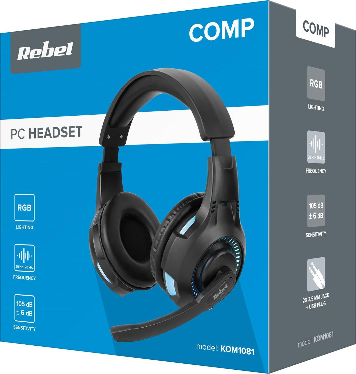 Гејминг слушалки Rebel Comp GH-20, со микрофон, RGB, црни