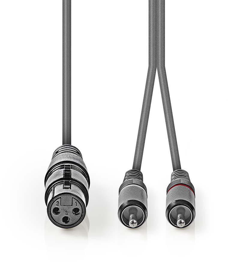 Kabllo audio Nedis XLR, XLR 3 pin femër në 2x RCA mashkull, 3m, gri