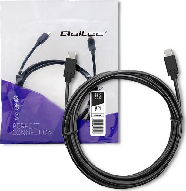 Kabllo USB Qoltec USB-C në USB-C, 3m, e zezë