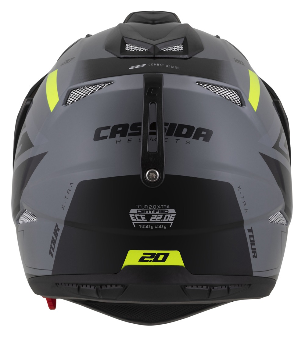 Helmetë moto Cassida Tour 2.0 X-tra, polikarbonat, vizor dielli, gri e verdhë fluo e zezë mat