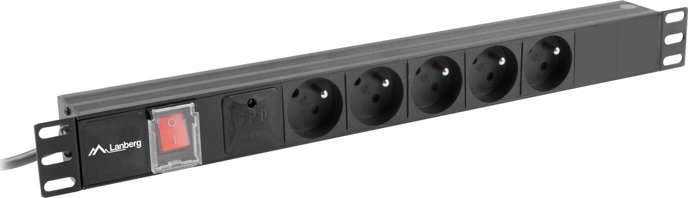 Енергетска лента за рек кабинет Lanberg PDU 19" 1U, 5x 230V, 16A, 2m, црна
