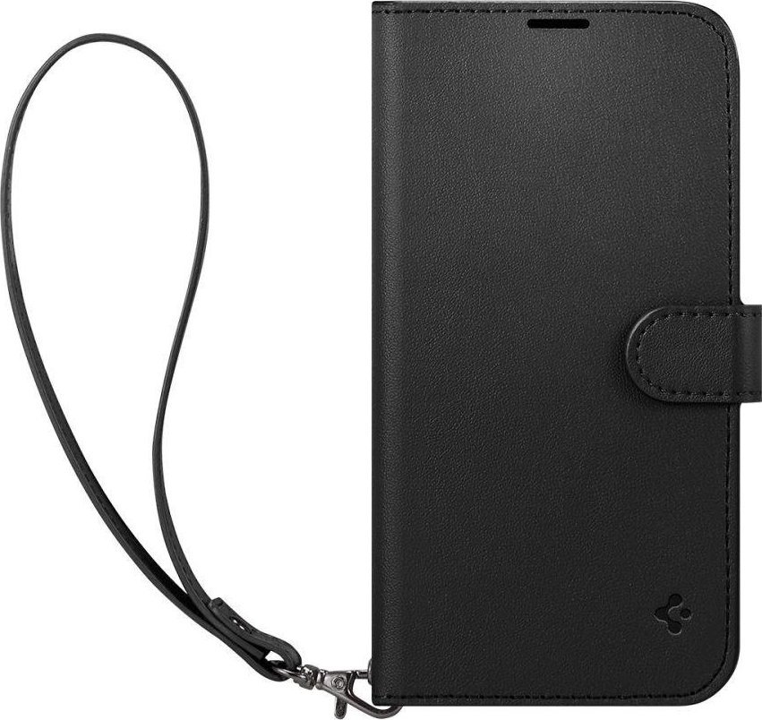 Kapak portofol Spigen Wallet Case për iPhone 14, me varëse, lëkurë PU, i zi