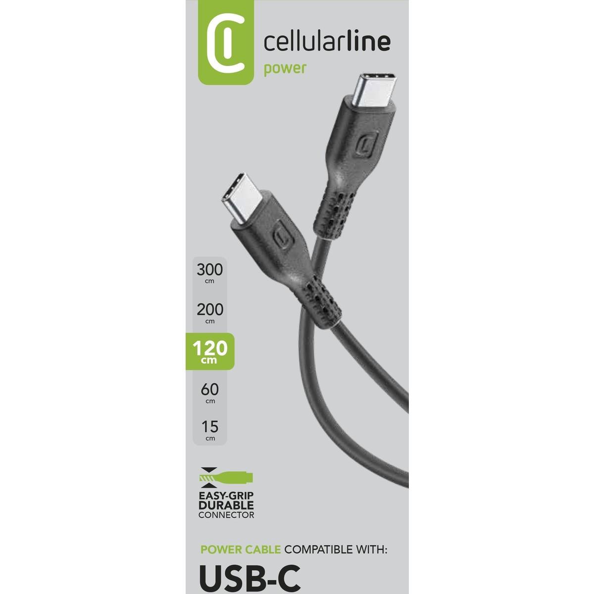 Kabllo Cellularline USBDATACUSBC-CK, Type-C/Type-C, 1..2m, e zezë