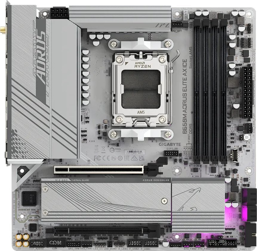 Pllakë amë Gigabyte B650M AORUS ELITE AX ICE, AMD B650, Socket AM5, 4 slota, Bluetooth, Wi-Fi 6, Micro ATX