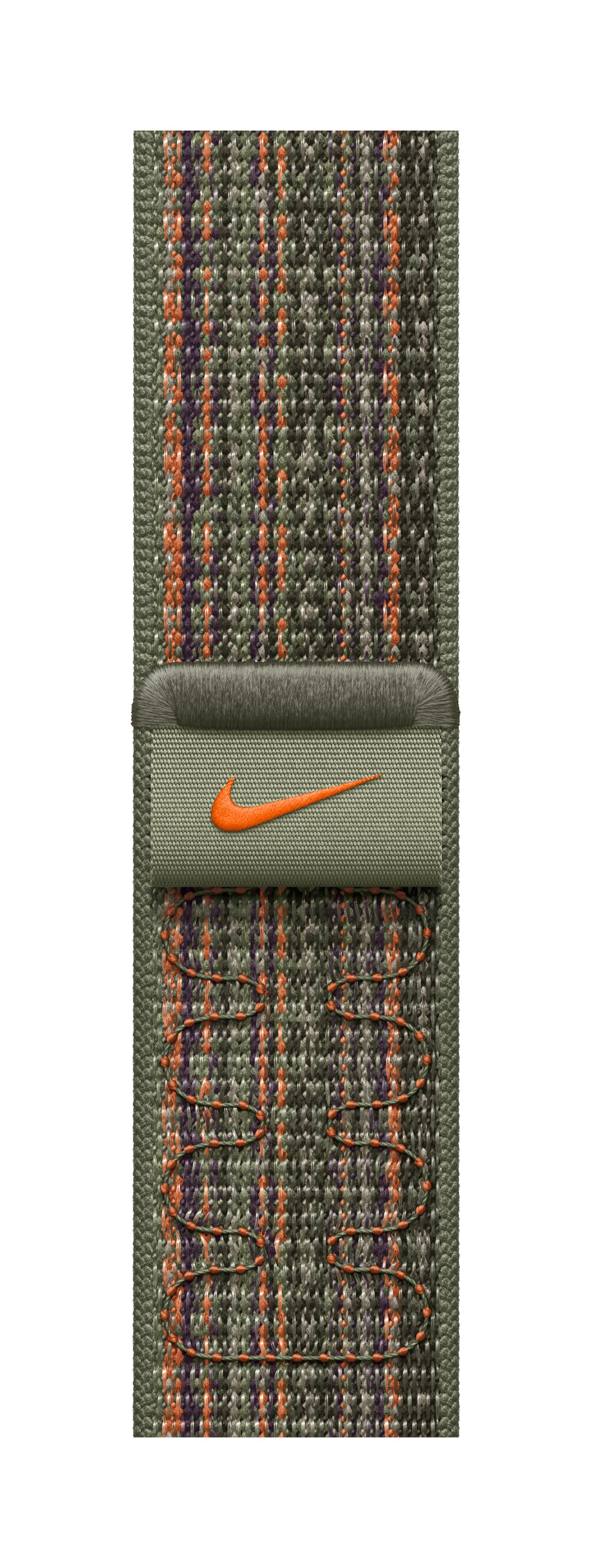 Apple Watch 45mm Nike Band, Sequoia/Orange Nike Sport Loop