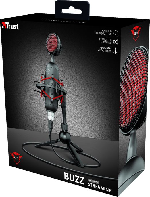 Mikrofon PC Trust GXT 244 Buzz, USB, me tripod, i zi e kuqe