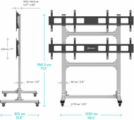 Мобилна подна стойка за видео ѕид ONKRON FSPRO2L22-S, 4x 43"-55", со тркала, сребрена