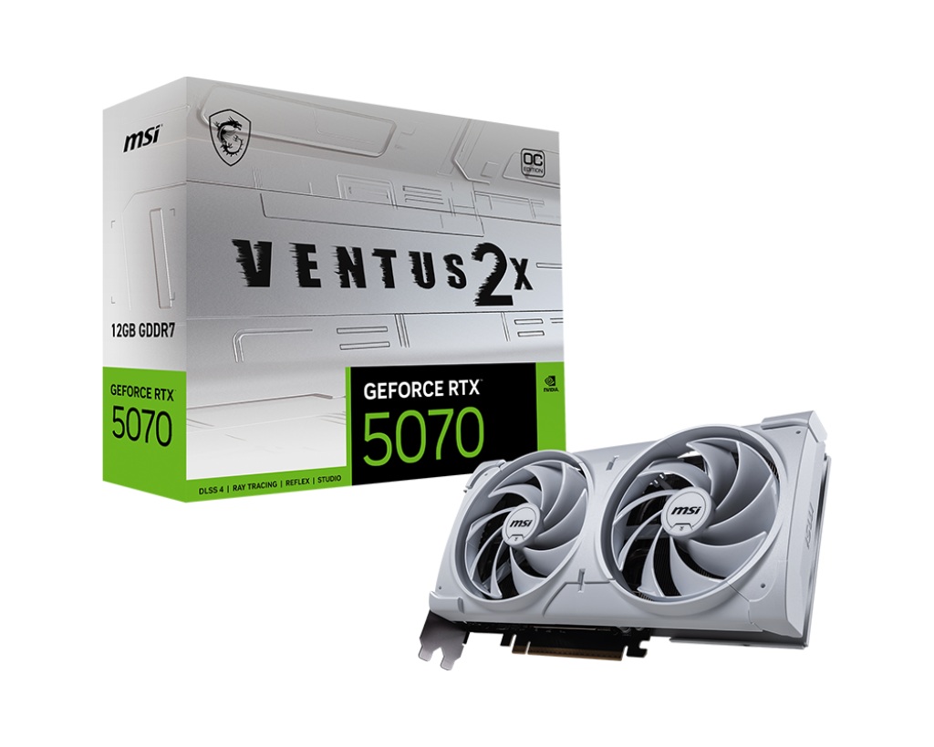 Kartelë grafike MSI GeForce RTX 5070 Ventus 2X OC, 12GB GDDR7 PCI-Express, e bardhë