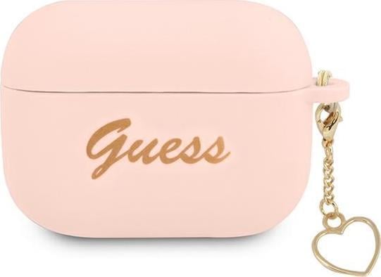 Këllëf silikoni Guess Charm Heart për AirPods Pro, me varëse, rozë