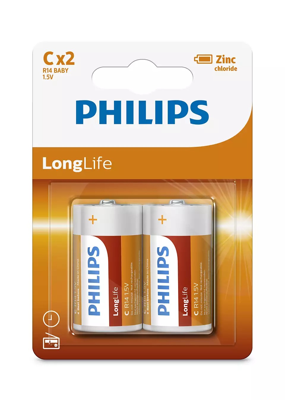 Bateri Philips R14L2B/10, long life C / 2