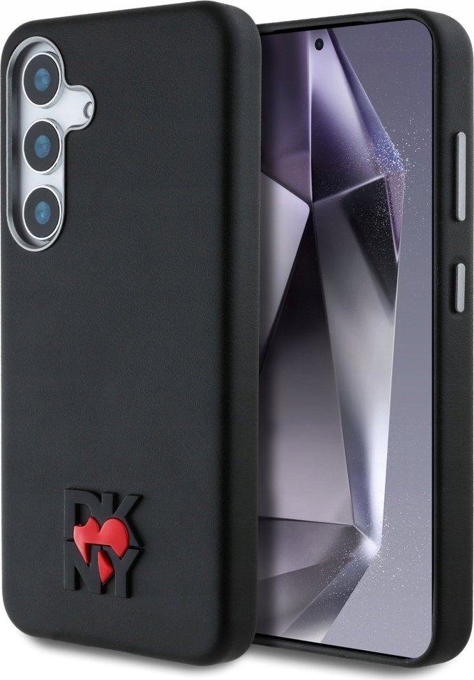 Futrollë telefoni DKNY Leather Heart of NY për Samsung Galaxy S25, lëkurë eko, zë 3D, e zezë