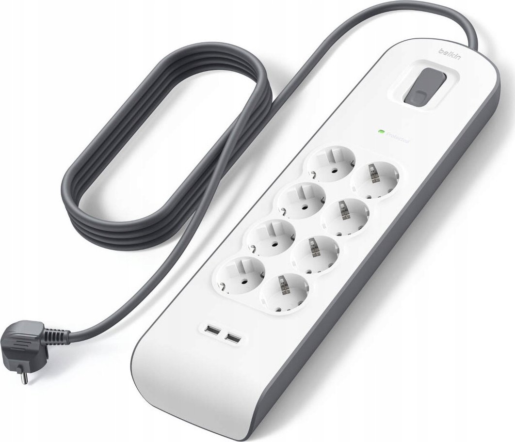 Prizë zgjatese Belkin Power Strip Surge Protection, 8 dalje, USB, 2 m, e bardhë
