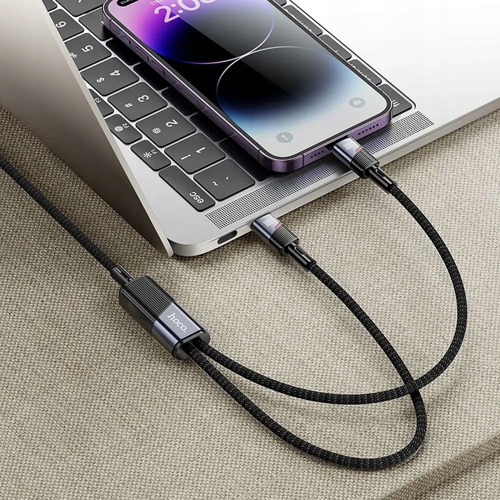 Кабел за полнење HOCO U139 2во1, USB C во Lightning USB C, 100W, 1.2m, црна