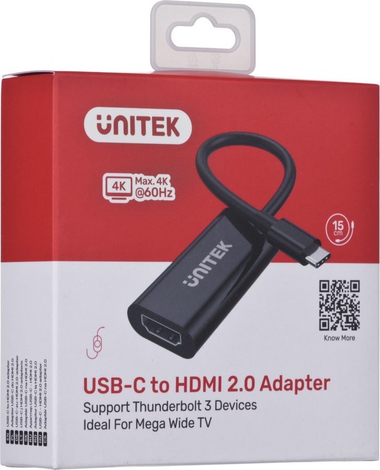 Adapter USB Unitek V1421A, USB C në HDMI, HDMI 2.0, i zi