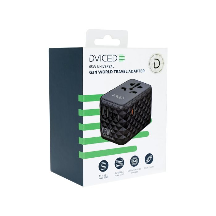 Dviced Universal Travel Adapter 65W GaN, Black