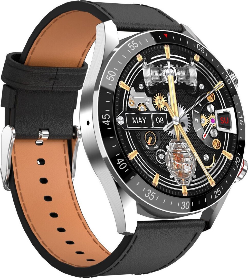 Smartwatch Mski Gravity GT4 5, ekran 1.39", Bluetooth thirrje, argjendtë me rrip të zi