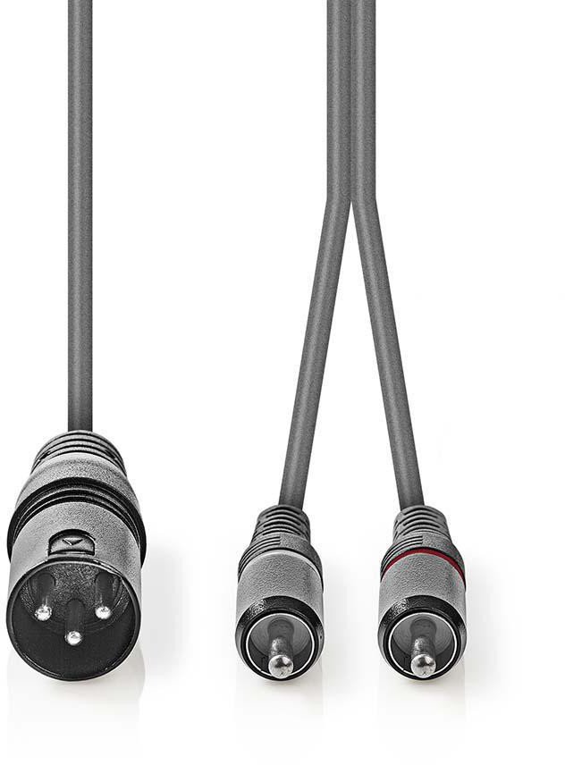 Kabllo audio Nedis XLR mashkull në 2x RCA mashkull, 1.5m, gri